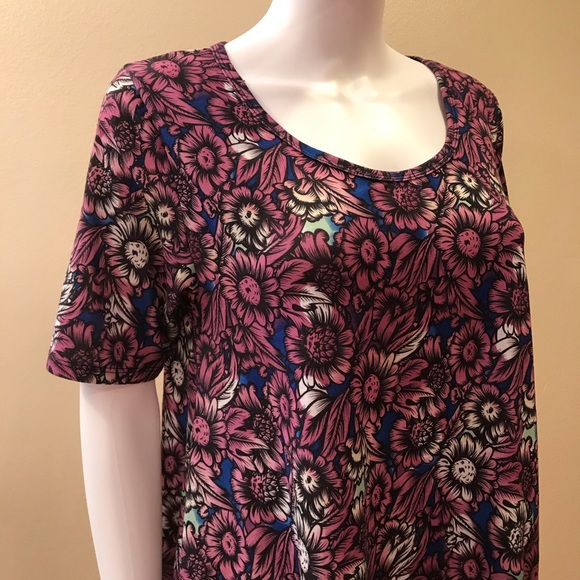 Lularoe Perfect T Tunic Womens Size Small Purple Floral Short Sleeve Relaxed Fit - Picture 2 of 13